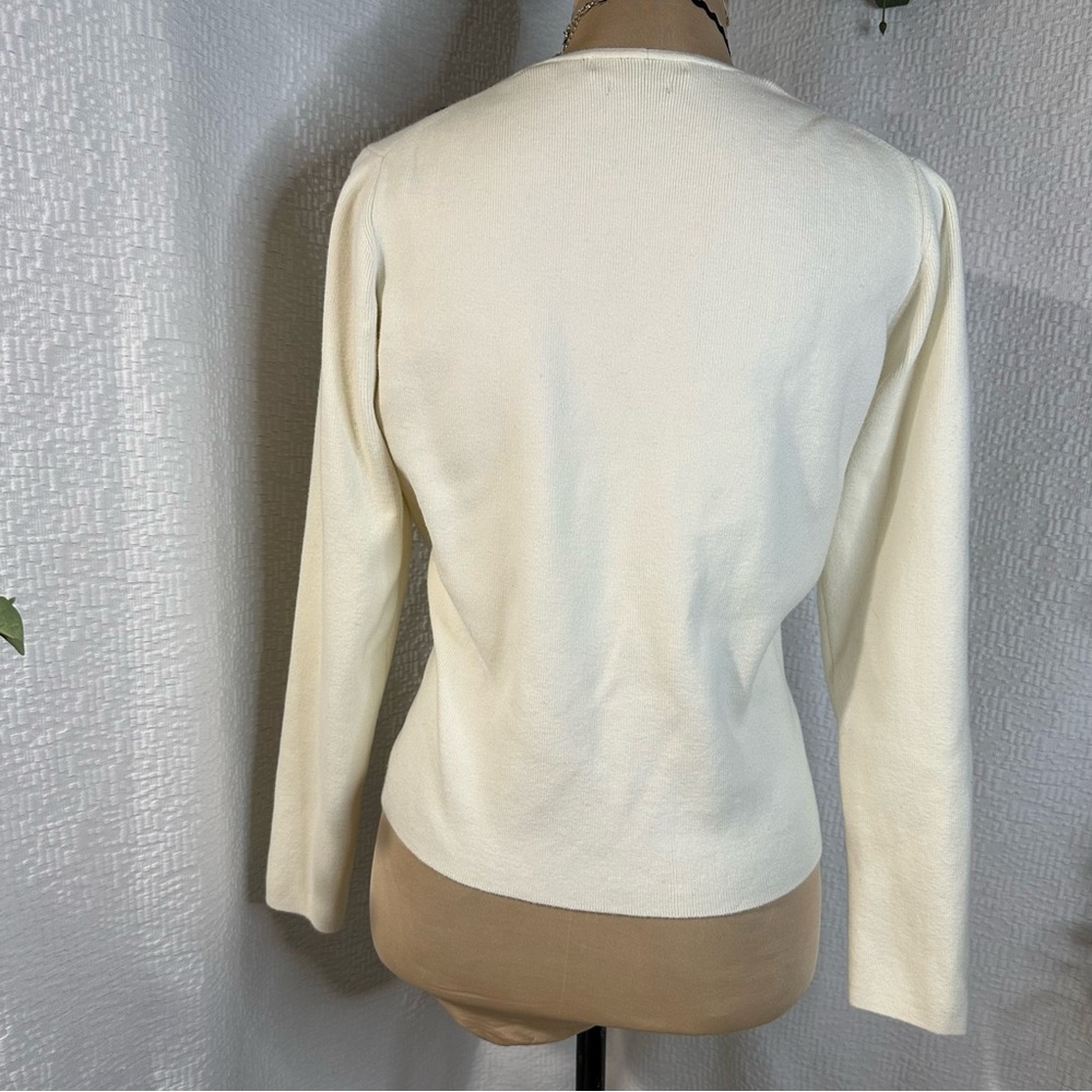 Valerie Separates Cream Button Up Cardigan Sweater w/ Black Floral Embroidery/M - Picture 3 of 9